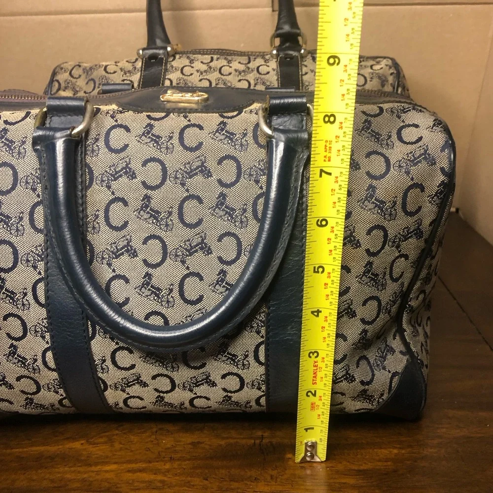 CELINE Navy Blue and Grey Monogram Boston Carry On Overnight Travel Bag 30cm